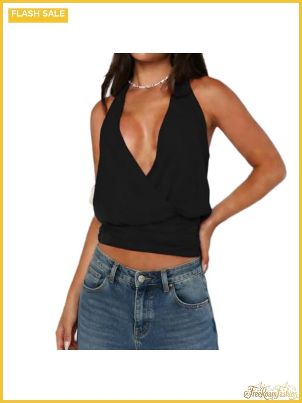 Y2K Sexy Halter Crop Top Deep V Neck Wrap Front Backless Tank